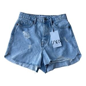 Zara Women's Light‎ Blue Distressed Jean Shorts Size 4 NEW